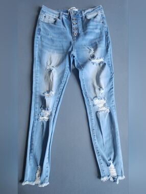 Wax Jean Distressed Skinny Jeans Button Fly Light Wash Size 9/29